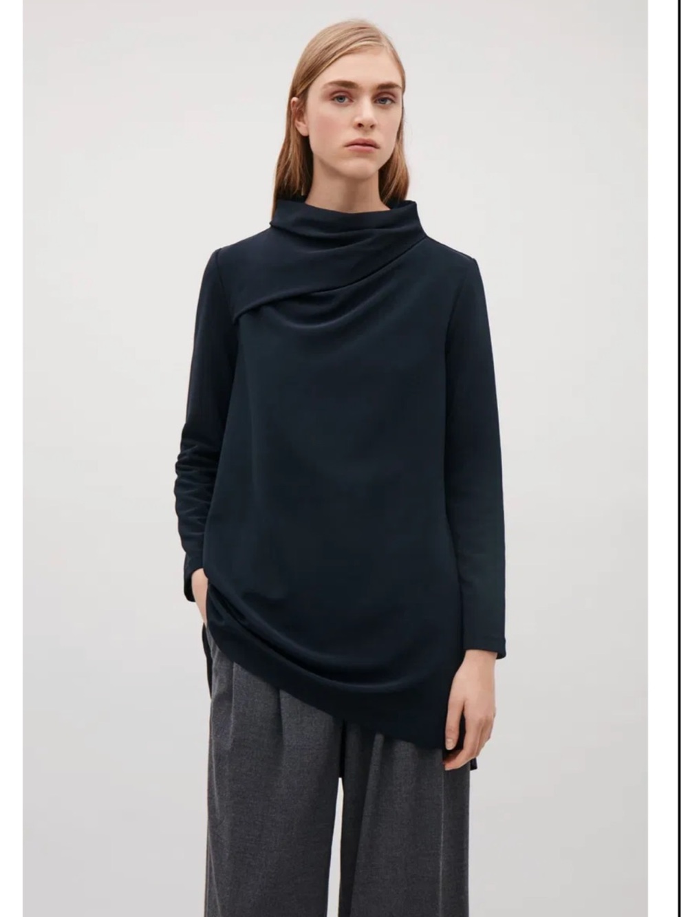 COS Navy Cowl Neck Long Sleeve Sweater